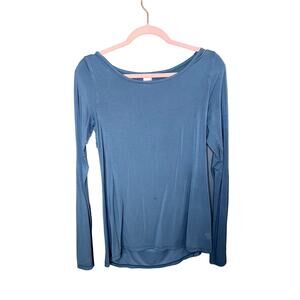 Sudara Bamboo Small Long Sleeve Sports Top Blue Back Keyhole Detail Athleisure